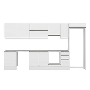 Alvinka 380x222 Cm High Gloss Mutfak Dolabı Beyaz Beyaz Mb-e80s60s40-1