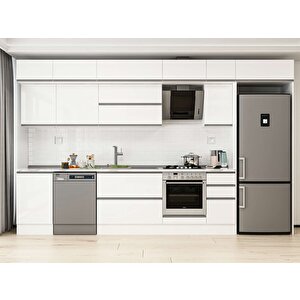 Alvinka 380x240 Cm High Gloss Mutfak Dolabı Beyaz Beyaz Mb-e90s50s40-2 Beyaz
