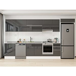 Alvinka 380x222 Cm High Gloss Mutfak Dolabı Beyaz Antrasıt Mb-e80s60s40-1 Antrasit