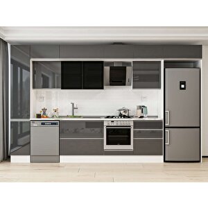 Alvinka 380x240 Cm High Gloss Mdf Mutfak Dolabı Beyaz Antrasıt Mbb-e80b40s60-3 Antrasit