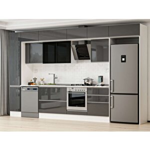 Alvinka 380x240 Cm High Gloss Mdf Mutfak Dolabı Beyaz Antrasıt Mbb-e80b40s60-3 Antrasit