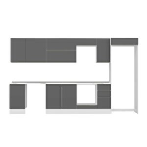 Alvinka 365x222 Cm High Gloss Mdf Mutfak Dolabı Beyaz Antrasıt Mb-e80s45s40-2