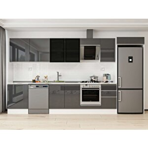 385x222 Cm High Gloss Mdf Mutfak Dolabı Beyaz Antrasıt Mb-e80s60s45-3 Antrasit