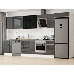385x222 Cm High Gloss Mdf Mutfak Dolabı Beyaz Antrasıt Mb-e80s60s45-3 Antrasit