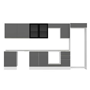 Alvinka 385x222 Cm High Gloss Mdf Mutfak Dolabı Beyaz Antrasıt Mb-e80s60s45-3