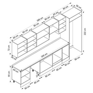Alvinka 385x222 Cm High Gloss Mdf Mutfak Dolabı Beyaz Beyaz Mb-e80s60s45-1