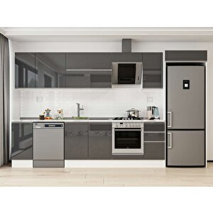 370x222 Cm High Gloss Mdf Mutfak Dolabı Beyaz Antrasıt Mb-e90s40s40-2 Antrasit