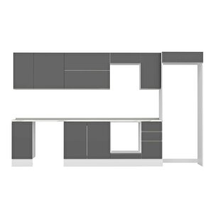 Alvinka 370x222 Cm High Gloss Mdf Mutfak Dolabı Beyaz Antrasıt Mb-e90s40s40-2