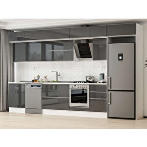 400x240 Cm High Gloss Mutfak Dolabı Beyaz Antrasıt Mb-e90s60s50-2 Antrasit