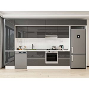 Alvinka 385x240 Cm High Gloss Mutfak Dolabı Beyaz Antrasıt Mbb-e80b45s60-1 Antrasit