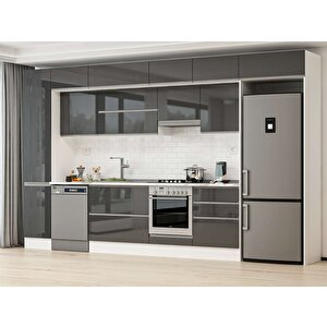 Alvinka 385x240 Cm High Gloss Mutfak Dolabı Beyaz Antrasıt Mbb-e80b45s60-1 Antrasit