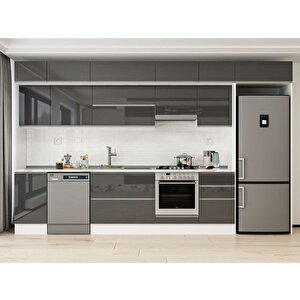 Alvinka 385x240 Cm High Gloss Mutfak Dolabı Beyaz Antrasıt Mb-e90s45s50-1 Antrasit