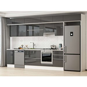 Alvinka 385x240 Cm High Gloss Mutfak Dolabı Beyaz Antrasıt Mb-e90s45s50-1 Antrasit