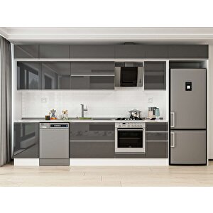 Alvinka 385x240 Cm High Gloss Mdf Mutfak Dolabı Beyaz Antrasıt Mb-e90s50s45-2 Antrasit