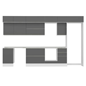 Alvinka 385x240 Cm High Gloss Mdf Mutfak Dolabı Beyaz Antrasıt Mb-e90s50s45-2