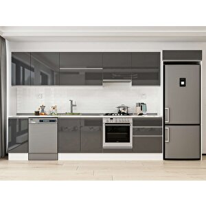 390x222 Cm High Gloss Mutfak Dolabı Beyaz Antrasıt Mb-e90s40s60-1 Antrasit