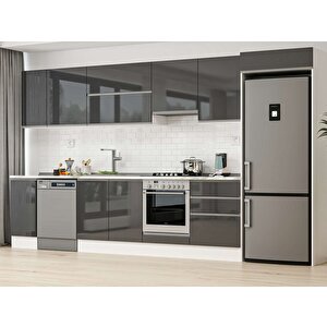 390x222 Cm High Gloss Mutfak Dolabı Beyaz Antrasıt Mb-e90s40s60-1 Antrasit