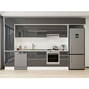 Alvinka 375x240 Cm High Gloss Mdf Mutfak Dolabı Beyaz Antrasıt Mbb-e90b45s40-1 Antrasit