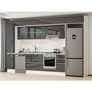 Alvinka 375x240 Cm High Gloss Mdf Mutfak Dolabı Beyaz Antrasıt Mbb-e90b45s40-1 Antrasit