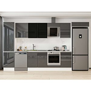 Alvinka 390x222 Cm High Gloss Mdf Mutfak Dolabı Beyaz Antrasıt Mbb-e90b50s50-3 Antrasit
