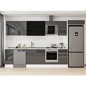 Alvinka 365x222 Cm High Gloss Mutfak Dolabı Beyaz Antrasıt Mb-e80s40s45-3 Antrasit
