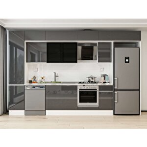 Alvinka 365x240 Cm High Gloss Mdf Mutfak Dolabı Beyaz Antrasıt Mbb-e80b45s40-3 Antrasit