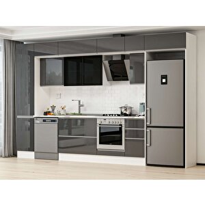 Alvinka 365x240 Cm High Gloss Mdf Mutfak Dolabı Beyaz Antrasıt Mbb-e80b45s40-3 Antrasit