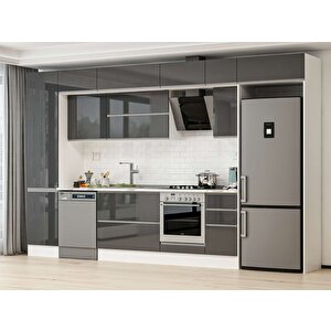 Alvinka 380x240 Cm High Gloss Mdf Mutfak Dolabı Beyaz Antrasıt Mbb-e90b50s40-2 Antrasit