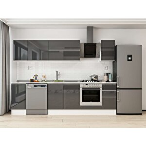 280x210 Cm High Gloss Mdf Mutfak Dolabı Beyaz Antrasıt M-e80s40s40-2 Antrasit