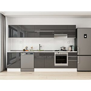 300x210 Cm High Gloss Mdf Mutfak Dolabı Beyaz Antrasıt M-e80s60s40-1 Antrasit