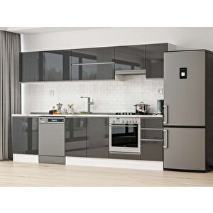 300x210 Cm High Gloss Mdf Mutfak Dolabı Beyaz Antrasıt M-e80s60s40-1 Antrasit