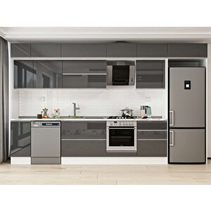 380x240 Cm High Gloss Mutfak Dolabı Beyaz Antrasıt Mb-e80s40s60-2 Antrasit