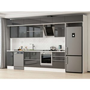 380x240 Cm High Gloss Mutfak Dolabı Beyaz Antrasıt Mb-e80s40s60-2 Antrasit
