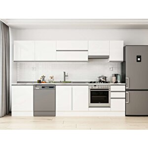 300x210 Cm High Gloss Mdf Mutfak Dolabı Beyaz Beyaz M-e80s60s40-1 Beyaz