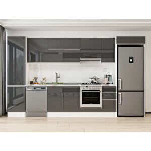 380x222 Cm High Gloss Mdf Mutfak Dolabı Beyaz Antrasıt Mbb-e90b50s40-1 Antrasit