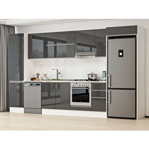 380x222 Cm High Gloss Mdf Mutfak Dolabı Beyaz Antrasıt Mbb-e90b50s40-1 Antrasit
