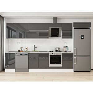 Alvinka 375x222 Cm High Gloss Mdf Mutfak Dolabı Beyaz Antrasıt Mb-e80s45s50-2 Antrasit