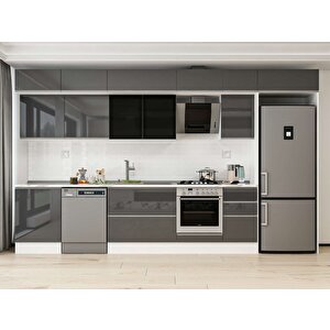Alvinka 385x240 Cm High Gloss Mutfak Dolabı Beyaz Antrasıt Mb-e80s60s45-3 Antrasit