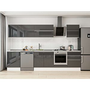 Alvinka 330x210 Cm High Gloss Mutfak Dolabı Beyaz Antrasıt M-e90s60s60-2 Antrasit