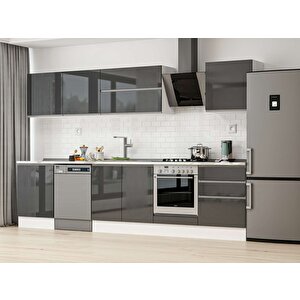 Alvinka 330x210 Cm High Gloss Mutfak Dolabı Beyaz Antrasıt M-e90s60s60-2 Antrasit