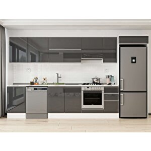 Alvinka 380x222 Cm High Gloss Mutfak Dolabı Beyaz Antrasıt Mb-e90s50s40-1 Antrasit