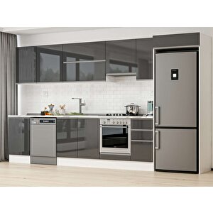 Alvinka 380x222 Cm High Gloss Mutfak Dolabı Beyaz Antrasıt Mb-e90s50s40-1 Antrasit