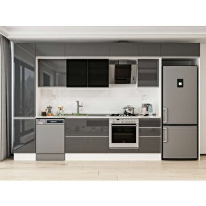 Alvinka 370x240 Cm High Gloss Mutfak Dolabı Beyaz Antrasıt Mbb-e80b45s45-3 Antrasit