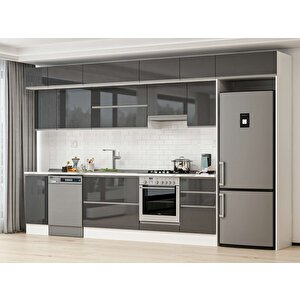 Alvinka 370x240 Cm High Gloss Mdf Mutfak Dolabı Beyaz Antrasıt Mb-e80s40s50-1 Antrasit