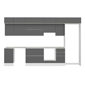 Alvinka 370x240 Cm High Gloss Mutfak Dolabı Beyaz Antrasıt Mb-e80s45s45-1