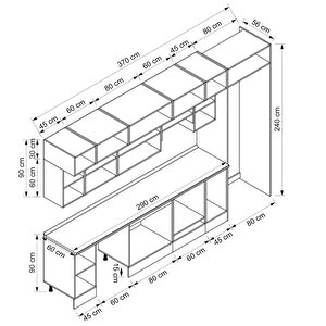 Alvinka 370x240 Cm High Gloss Mutfak Dolabı Beyaz Antrasıt Mb-e80s45s45-1