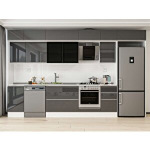 Alvinka 380x240 Cm High Gloss Mutfak Dolabı Beyaz Antrasıt Mb-e90s45s45-3 Antrasit