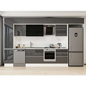 Alvinka 385x240 Cm High Gloss Mutfak Dolabı Beyaz Antrasıt Mbb-e80b45s60-3 Antrasit