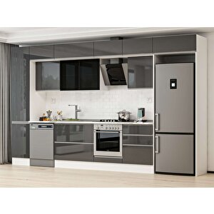 Alvinka 385x240 Cm High Gloss Mutfak Dolabı Beyaz Antrasıt Mbb-e80b45s60-3 Antrasit
