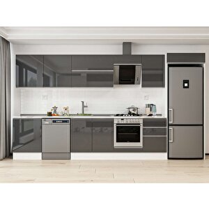 Alvinka 400x222 Cm High Gloss Mutfak Dolabı Beyaz Antrasıt Mb-e90s60s50-2 Antrasit